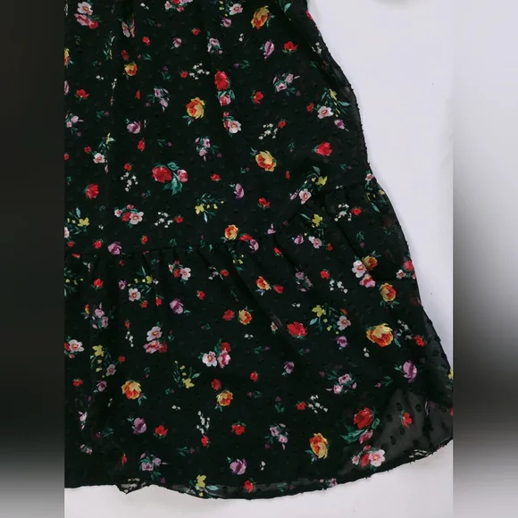 Banana Republic ClipDot Black Floral Chiffon Mock Neck Midi Dress Women's 2 - Picture 8 of 13